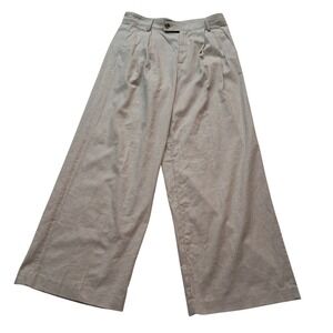 Banana Republic Factory Pants Women's 10 Beige Linen Blend Pleated Flax Wide Leg